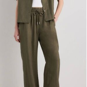 Quince 100% European Line Wide Leg Women's Pants Martini Olive Green Size S